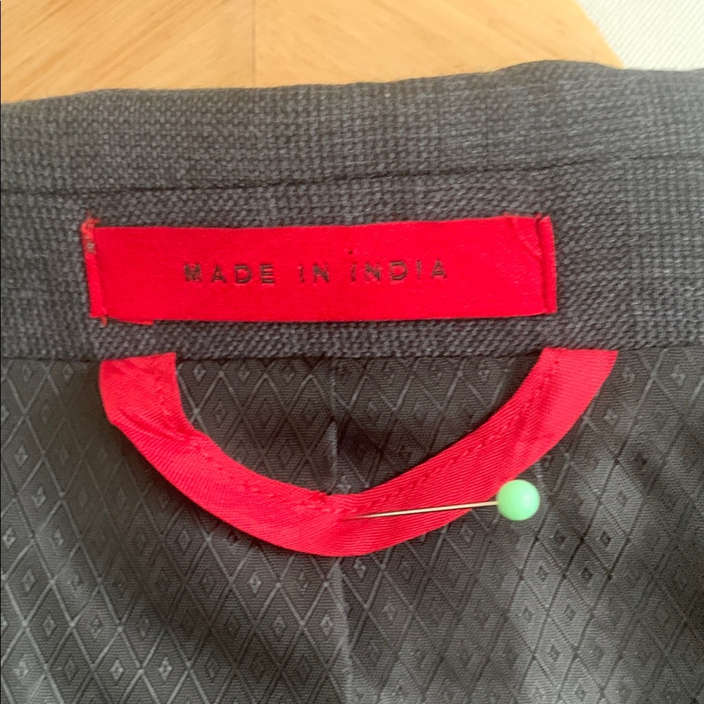 Alfani Red Label Slim Fit Charcoal Grey Light Plaid Blazer 100 % Wool 40L. - Picture 13 of 14